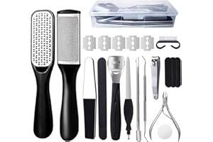 LEIPPLE Kit de pédicure 20 pièces, kit de pédicure professionnel, lime à pied en acier inoxydable, enlève la peau dure et morte et le kit de soin des pieds