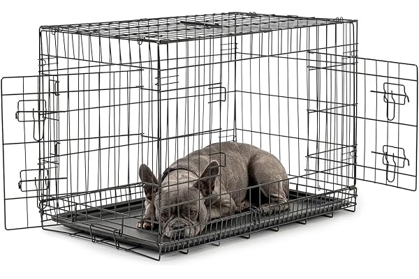 lionto Caisse de Transport pour Chiens et Chats, Cage Polyvalente avec bac en Plastique hygiénique, 76x49x56 cm, Cage pour Chien en métal avec Fermetures de sécurité Solides et cloison, Noir