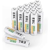 EBL 16pcs 2800mAh Ni-MH Rechargeable AA Batteries, High Capacity AA Battery with Batteries Storage Case