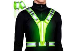 Ylzzrs Led Light Up Running Vest Reflective Vest for runners night walking, Rechargeable LED Reflective Running Vest High Visibility with Adjustable Waist/Shoulde, Reflective Armband for Women Men