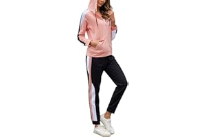 Litherday Tuta Donna Completo Tuta Donna Inverno Set Sportivo Donna Cotone Felpa con Cappuccio Colore Contrasto e Pantaloni Jogger per Fitness Jogging S-XXL