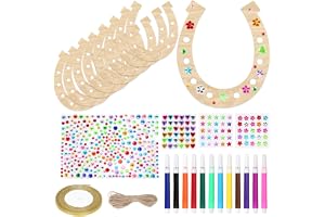 Set med 42 hästskor, trähästsko, målningsskivor, lyckoamulett, barns födelsedagspresent, gör-det-själv-kit i trä, för barns m