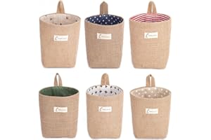 Rmeet 6 cestas de almacenamiento pequeñas de algodón y lino para hacer cestas para colgar en la pared para organizar el bolsillo de almacenamiento, plegable, para decoración de habitación, pared