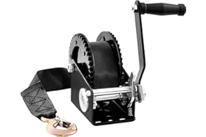 VEVOR Treuil Manuel Capacité de Traction 907,1 kg Treuil de Remorque Bateau Manivelle Robuste avec Sangle en Polyester 7 m Cliquet Bidirectionnel Treuil Manuel à Manivelle pour Remorque, Bateau, VTT