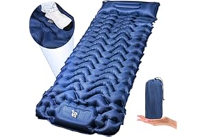 Owelth Matelas Camping Autogonflant, Épaissir Matelas Gonflable 1 Place avec Oreiller, Tapis de Couchage Randonnée Ultra Léger avec Pompe à Pied, Matela Étanche pour Voyages, Tente, Plage