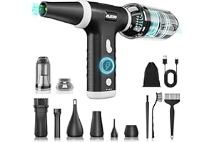 ELECGO Druckluft Staubgebläse 2 in 1, 150000 U/min, Drahtloser Luftgebläse mit Mini Auto Staubsauger, 4000 mAh Luftgebläse, AIC Behälter, Geeignet für Büro, Tastaturreinigung, Laptop, Sofa, Auto