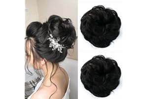 JJstar 2PCS Messy Bun Hair Piece Curly Fake Hair Buns Donut Tousled Updo High Heat Resistant Synthetic Fiber Hair Scrunchies Pieces for Women Girls Ponytail Extension(Off Black)