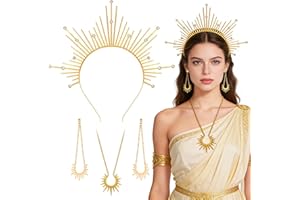 ZEILABANG KAKADI Sonnengöttin Halo Stirnband,Haarreif Sonne Halskette & Ohrringe,Sonne Kostüm Costume Accessories,Halo Krone,Sonnengöttin Heiligenschein,Sonnengöttin Heiligenschein Kopfschmuck (Gold)