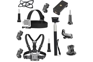 KASINSHOOTING Kit de accesorios universales 4 en 1 para cámara de acción, soporte para correa para la cabeza, arnés de pecho, palo para selfie, soporte para teléfono compatible con GoPro Hero 12, 11, 10, 9, 8,