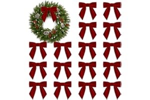 KKSTY 16Pcs Christmas Velvet Bows, 4.3" Vintage Velvet Ribbon Bows for Christmas Tree Garland Wreath Gift Wrapping DIY Crafts Wedding Decor (Red)