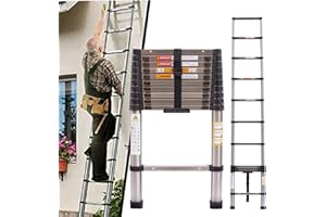 XINNG 3.2M Telescopic Ladder Steel Extension Folding Step Ladder Heavy Duty Multipurpose Telescopic Ladder for Home Outdoor Household EN131 Standard 10.5FT
