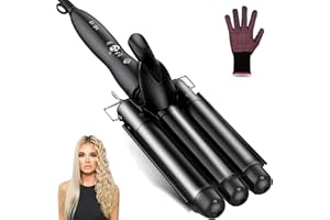 COIDAK 3 Barrel Curling Iron, 25mm Crimper Hair Iron Temperature Adjustable, Hair Crimper Ceramic Tourmaline Fast Heating Curling Wand with Heat Resistant Glove Black