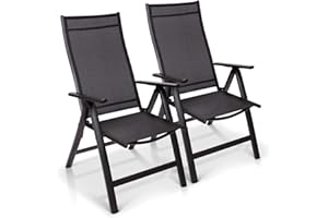 Homeoutfit24 London - Chaises de Jardin Pliante, Dossier Haut, Aluminium, Fabriqué en Europe, Lot de 2 - Anthracite