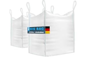 BIBODU Big Bag Säcke (2 EINHEITEN) 1000kg | Big Pack 90x90x90 cm | Big Pack Garten Widerstandsfähig und Wiederverwendbar | Bigpack perfekt für Baustelle, Garten, Sand, Abfall und Holz