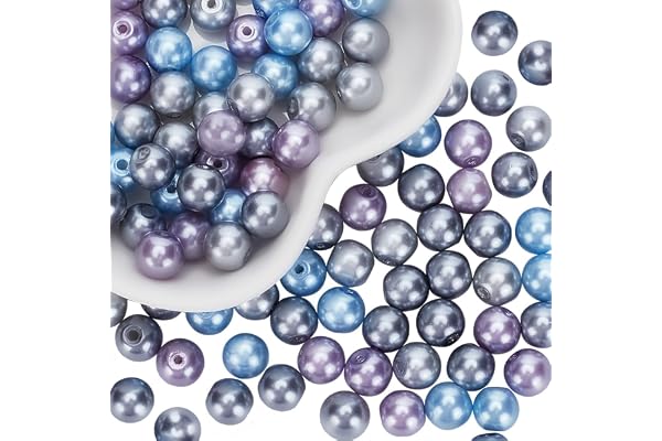 PandaHall 100pcs 8mm Perles Nacrees Perle de Verre Bracelet Perles Rondes pour Bijoux, Couleur Mixte, Trou 1mm