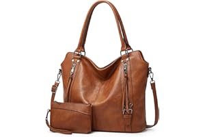 Aileese 2PC Set Tote Handbag for Women PU Leather Shoulder Bags Fashion Hobo Bags Large Purse and Handbags with Adjustable Shoulder Strap Brown