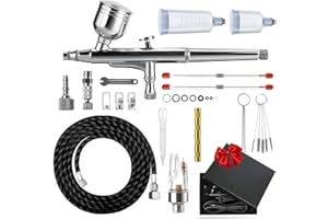 LIEBERWELL Set per Aerografo a Doppia Azione, kit Aerografo Portatile Multiuso con Ugelli da 0,2 mm, 0,3 mm, 0,5 mm, Tazza, Tubo e Set di Pulizia, Accessori per Aerografo, per Pittura, Tatuaggio, Nail Art