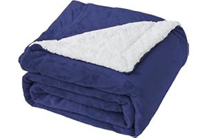 Good Nite Dwustronny koc polarowy Sherpa, puszysty koc poliestrowy, miękki i ciepły, do domu i podróży, granatowy, 130 x 150 cm