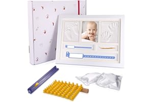 mreechan Kit Cadre Moulage Empreinte Bébé,bébé empreinte de la main empreinte cadre photo kit pour parfait cadeau de douche de bébé,idéal pour Nouveau Née Bébé à Souvenir la Naissance de Bebe