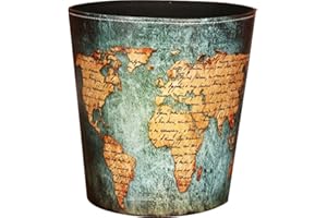 CASILER Poubelle En Cuir De Style Européen, Poubelle À Motif De Carte Du Monde, Panier En Papier De Grande Capacité Sans Couvercle Pour Maison