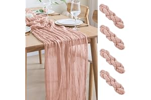 Asee'm 4PCS Tischläufer Käsetuch 300 x 90cm Staubiges Rosa Boho Transparente Läufer Tisch Hochzeit Gaze Stoff Rustikale Käse Tuch für Braut Dusche Party