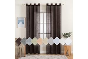 MIULEE Sheer zestaw 2 zasłon z woalu, zasłony lniane z oczkami, przezroczyste zasłony o wyglądzie lnu, do salonu, zasłony okienne, przepuszczające światło, dekoracyjne zasłony do sypialni, 140 x 260 (wys.szer.), kolor kawowy