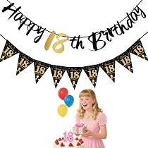 18. Geburtstag Deko-Set – Happy Birthday Girlande & Wimpelkette In Schwarz-Gold – Für Jungen & Mädchen – Party-Hintergrunddekoration, Elegant & Stilvoll