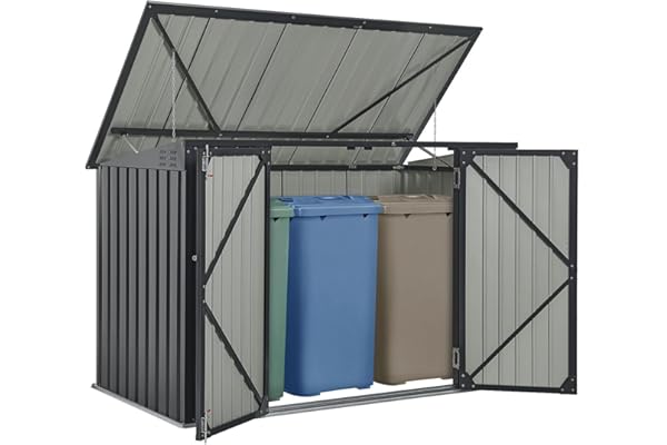 Juskys Conteneur pour 3 poubelles Namur 3 bacs de 120 litres – 2 m² – 2 Portes – Coffre, boîte, boîtier de Rangement Gris