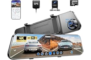AZDOME Cámara de Coche 11.8" Mirror Dash CAM 4K+1080P Espejo Retrovisor Pantalla táctil Camara Trasera Visión Nocturna Modo de estacionamient(PG17)
