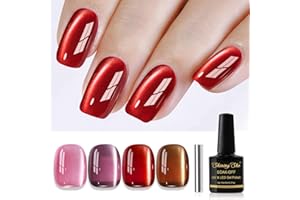 Shining She Smalto Semipermanente Unghie Magnetico,4 Colori Classico Jelly Cat Eye Rosa Viola Rosso Marrone Smalti Semipermanenti per Unghie con Magnete,Soak-Off UV/LED per Nail Art Salone,8ML