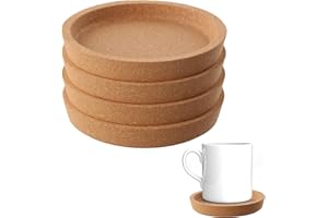 FESSOSKO 4 Pièces Dessous de Verre en Liège - Extra Épais avec Rebord Montant, Réutilisables et Absorbants, Dessous de Tasse Empilables en Bois pour Boissons et Tasses
