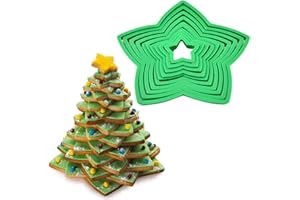 PTaizjjz Juego de cortadores de galletas 3D para árbol de Navidad, 10 cortadores de galletas de estrella de varios tamaños, formas de estrella de plástico, moldes de pastelería para árbol de Navidad,