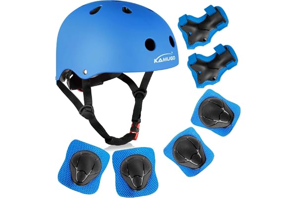 KAMUGO Barncykelhjälm, Hjälm för Barn 2–8 År, Med Idrottsskyddsset, Knäskydd, Ellbogenskydd och Vristskydd för Rollerboard, Cykling, Patinete