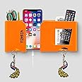 Tensea® 5 in 1 Plastic Wall Mount Mobile Holder With Remote Control Storage Racks, Key Hanger, Pen Holder Space/Self-Adhesive/Multi Purpose Accessories (Orange)