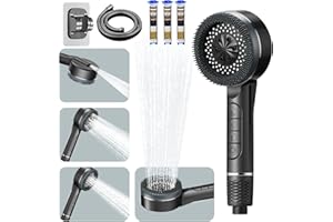 WNALDC Pommeau de Douche Haute Pression, Pommeau de Douche Economie Deau avec Tuyau Douche 1.5M et Support de Douche, Pommeau Douche Anti Calcaire 4 Types de Jets avec Bouton D'arrêt D'eau, Gris Foncé