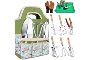 Kynup Heavy Duty Garden Hand Tools, 9-Piece Gardening Tools Set, Stainless Steel Gardening Kit, Rust-Proof Gift Set with Durable Storage Tote Bag, Ergonomic Anti-slip Handle