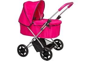 HTI Chicco Amore Buggy | Toy Travel Flat Folding Pram | Kids Travel System With Adjustable Hood & Under Seat Storage | Pushchair & Pram Toys For Kids Boys & Girls Ages 3+ (Pink)