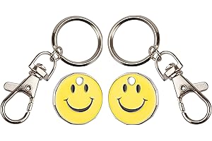 KEYRINGZ 2 X FABULOUZ NEW SHAPE 12 Edge Sided Trolley Token £1 Coin Pound Shopping Key Ring Clasp Supermarket Locker Gift(SMILEYS DESIGN)