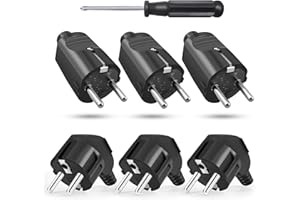 BILIPLE 6 Pièces Mâle Fiche Schuko, 250V 16A Prise Electrique, Fiche D'alimentation avec Manchon de Protection Contre les Torsions, Prise Male Européenne Electrique pour Câble 8-10 mm, IP20