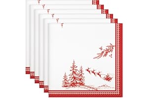 ‎ARQUIEL Arquiel Servietten Weihnachten Baum 6er-Set, Stoffservietten 100% Baumwolle Rot Weiches Hochwertige Wiederverwendbare Esstisch Servietten für Weihnachten Küche Haushalt Party(45×45cm)