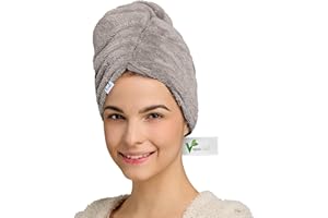 QUPRO® Haarturban I Turban Handtuch mit Knopf & Gummiloop I Handtuchturban mit veganer Seide & Baumwolle I Haarhandtuch - Ideal für lange Haare, Locken & Mehr I Kopfhandtuch mit Knopf | Hair Towel