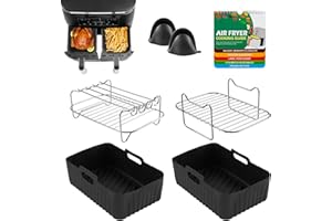 ‎INMUA INMUA Heißluftfritteuse Zubehör, Silikonform für Heißluftfritteuse, Fritteusen-Zubehör für Ninja Foodi AF400EU AF300EU 7.6L - 9.5L, Airfryer Zubehör mit Fritteuse Kochbuch - Schwarz