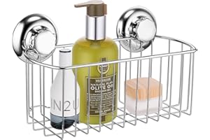 MaxHold Panier de Rectangulaire Profond sans Perçage - Ventouse Système de Vide - Panier de Douche en Acier Inoxydable - Étagère de Rangement pour Salle de Bain et Cuisine