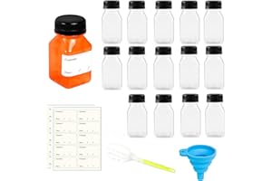 Toced 15Pcs 120ml Small Plastic Bottles with Lids, Reusable Juice Bottles, Milk bottle, Ginger Juice Bottles, Square Juice Bottles, For Smoothie Coffee Beverages Milk Juice