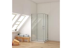 CASPA Ducha Casa 80x80x185cm Mampara de ducha angular corredera cuatro hojas(dos movibles y dos fijas), 5mm cristal templado, marco de aluminio cromado