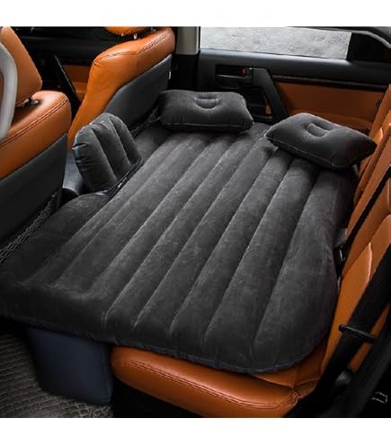 SAYGOGO Aufblasbare Luftmatratze Reisebett - Verdicktes Camping Bett Schlafmatte Mit Luftpumpe 2 Kissen Für Auto SUV Limousine Pickup Rücksitz - Braun
