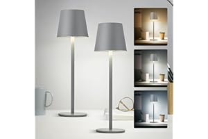 Faithorse Rechargeable Lamp Cordless Table Lamp, 2 Pack Battery Operated Lamps 5200mAh IP54 Waterproof Wireless Lamp with 3-Color Modes Touch Control Night Light for Bedroom(Grey)