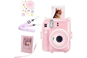 HIYQIN Glitter Camera Case with Film Case Compatible with Fujifilm/ Polaroid Instax Mini 12, Upgraded Glitter Clear Case with Accessories for Instax Mini 12 - Glitter Pink