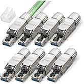 LEENUE RJ45 Tool Free CAT 7 Connector, 10Gbit/s 600MHz, 8 Units | Gold RJ45 connectors for Cat 7 Cat6A installation cable, co