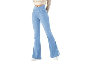 LaiEr Mujer Bootcut Jeans V Crossover Cintura Alta Tirar de Control del Vientre Casual Fitness Pantalones Skinny de Yoga,Tejido Suave de Alta Elástico de Denim,Leggings campanados